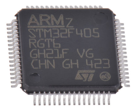 STMicroelectronics - STM32F405RGT6TR - STMicroelectronics STM32F ϵ 32 bit ARM Cortex M4 MCU STM32F405RGT6TR, 168MHz, 1024 kB ROM , 192 kB RAM 2xUSB, LQFP		