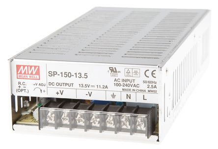 RS Pro - SP-150-13.5 - RS Pro 151.2W  ǶʽģʽԴ SMPS SP-150-13.5, 120  370 V dc, 85  264 V ac, 13.5V dc, 11.2A, 80%Ч		