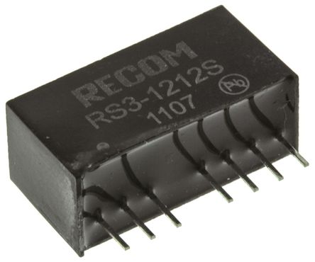 Recom - RS3-1212S - Recom RS3 ϵ 3W ʽֱ-ֱת RS3-1212S, 9  18 V ֱ, 12V dc, 250mA, 500V acѹ, SIPװ		