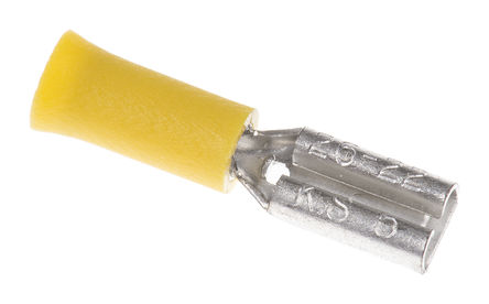 RS Pro - FDD0.5-110(5) - RS Pro FDD0.5 系列 黄色 绝缘 压接插座 FDD0.5-110(5), 2.8 x 0.5mm, 镀铜触芯		