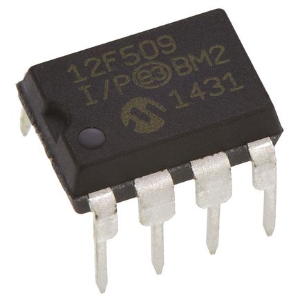 Microchip - PIC12F509-I/P - Microchip PIC12F ϵ 8 bit PIC MCU PIC12F509-I/P, 4MHz, 1024 x 12  ROM , 41 B RAM, PDIP-8		