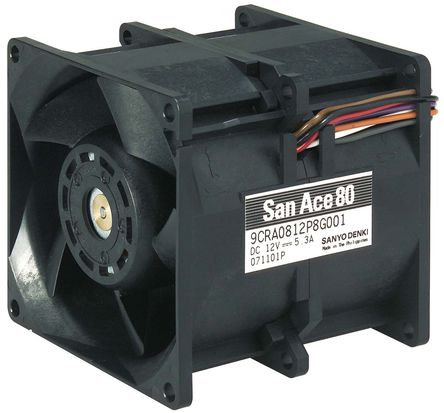 Sanyo Denki - 9CRA0812P8G001 - Sanyo Denki CRA ϵ 63.6W 12 V ֱ  9CRA0812P8G001, 270m3/h, 11300 (outlet) rpm, 12000 (inlet) rpm, 80 x 80 x 80mm		