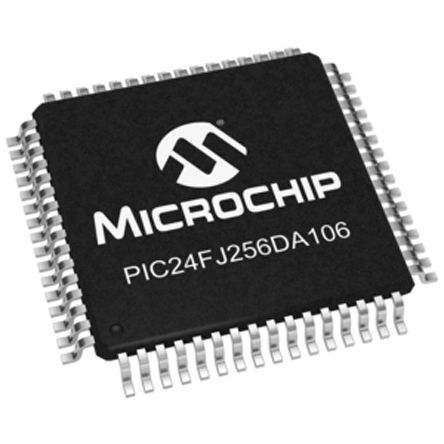 Microchip - PIC24FJ256DA106-I/PT - Microchip PIC24FJ ϵ 16 bit PIC MCU PIC24FJ256DA106-I/PT, 32MHz, 256 kB ROM , 24 kB RAM, 1xUSB, TQFP-64		