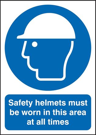 Brady - MA04649R - Brady MA04649R ɫ/ɫ Ӣ PVC ǿԱǩ “Safety Helmets Must Be Worn In This Area“, 300 x 400mm		