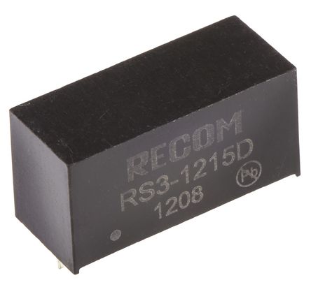 Recom - RS3-1215D - Recom RS3 ϵ 3W ʽֱ-ֱת RS3-1215D, 9  18 V ֱ, 15V dc, 100mA, 500V acѹ, SIPװ		