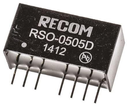 Recom - RSO-0505D - Recom RSO ϵ 1W ʽֱ-ֱת RSO-0505D, 4.5  9 V ֱ, 5V dc, 100mA, 500V acѹ, SIPװ		