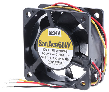 Sanyo Denki - 9WP0624H4011 - Sanyo Denki WP 系列 1.44W 24 V 直流 轴流风扇 9WP0624H4011, 31.8m3/h, 3800rpm, 60 x 60 x 25mm		