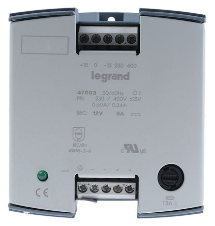 Legrand - 0 470 03 - Legrand 60W  DIN 尲װԴ 0 470 03, 400V ac, 5A, 12V dc 12V dc/		