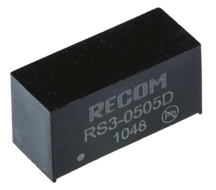 Recom - RS3-0505D - Recom RS3 ϵ 3W ʽֱ-ֱת RS3-0505D, 4.5  9 V ֱ, 5V dc, 300mA, 1kV dcѹ, 76  80%Ч, SIPװ		