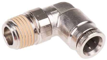 Norgren - 101470828 - Norgren 1014 系列 镀镍黄铜 直角 回转式弯头适配器 101470828, R 1/4 外螺纹, 推入式 8 mm管连接		