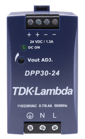 TDK-Lambda - DPP30-24 - TDK-Lambda 30W ģʽ DIN 尲װԴ DPP30-24, 84%Ч, 264V ac, 1.3A, 24V dc 24V dc/		