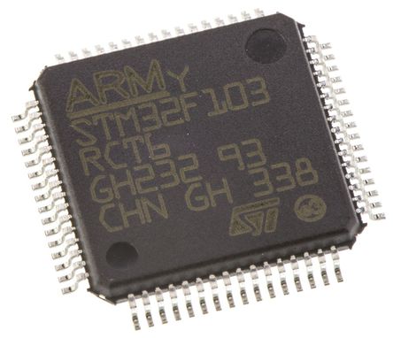 STMicroelectronics - STM32F103RCT6 - STMicroelectronics STM32F ϵ 32 bit ARM Cortex M3 MCU STM32F103RCT6, 72MHz, 256 kB ROM , 48 kB RAM, 1xUSB, LQFP-64		