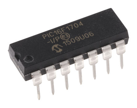 Microchip - PIC16F1704-I/P - Microchip PIC16F ϵ 8 bit PIC MCU PIC16F1704-I/P, 32MHz, 4096  ROM , 512 B RAM, 1xUSB, PDIP-14		