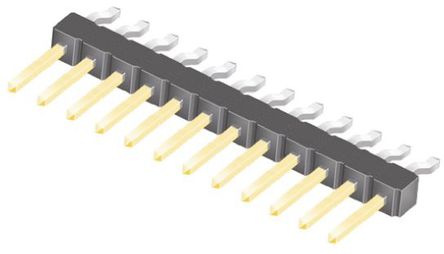 Samtec - TSM-112-02-L-SH - Samtec TSM 系列 12路 2.54mm节距 (1排) 直角 引脚管座 TSM-112-02-L-SH, 焊接端接, 7A, 表面安装		