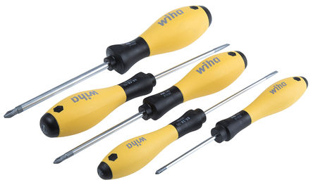 Wiha Tools - 27252 - Wiha Tools 5件装 ESD 铬钢 一字；Phillips 十字头 螺丝刀套件 27252		
