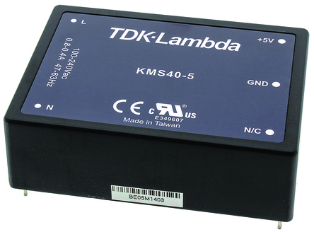 TDK-Lambda - KMS40-5 - TDK-Lambda 40W  ǶʽģʽԴ SMPS KMS40-5, 100 to 375 V dc, 90 to 264 V ac, 5V, 8A, 79%Ч, ܷװ		
