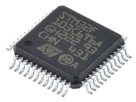 STMicroelectronics - STM32F103C6T6A - STM32F ϵ STMicroelectronics 32 bit ARM Cortex M3 MCU STM32F103C6T6A, 72MHz, 32 kB ROM , 10 kB RAM, 1xUSB, LQFP-48		