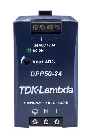 TDK-Lambda - DPP50-24 - TDK-Lambda 50W ģʽ DIN 尲װԴ DPP50-24, 86%Ч, 264V ac, 2.1A, 24V dc 24V dc/		