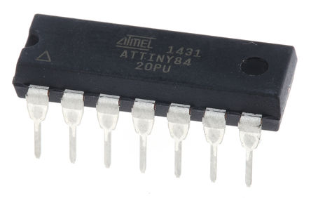 Microchip - ATTINY84-20PU - Microchip ATtiny ϵ 8 bit AVR MCU ATTINY84-20PU, 20MHz, 8 kB512 B ROM , 512 B RAM, PDIP-14		