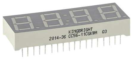 Kingbright - CC56-11CGKWA - Kingbright 4ַ 7  ɫ LED  CC56-11CGKWA, 12 mcd, ҲС, 14.2mmַ, ͨװװ		