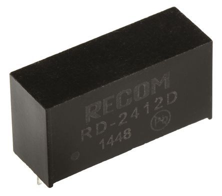 Recom - RD-2412D - Recom RD ϵ 2W ʽֱ-ֱת RD-2412D, 21.6  26.4 V ֱ, 12V dc, 84mA, 1kVѹ, 84%Ч, SIPװ		