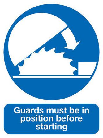 Brady - MA01651S - Brady MA01651S ɫ/ɫ Ӣ ϩ ǿԱǩ “Guards must be..starting“, 150 x 200mm		