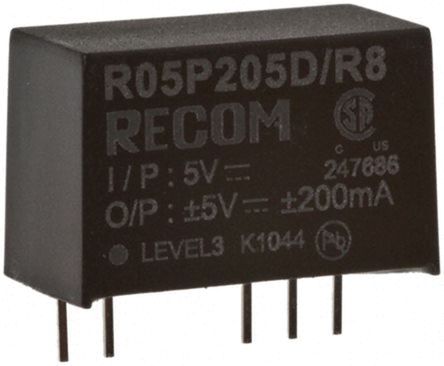 Recom - R12P215D/R8 - Recom 2W ʽֱ-ֱת R12P215D/R8, 15V dc, 66mA, 8kV dcѹ, 80  88%Ч, SIPװ		