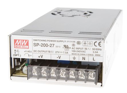 RS Pro - SP-200-27 - RS Pro 202.5W  ǶʽģʽԴ SMPS SP-200-27, 120  370 V dc, 85  264 V ac, 27V dc, 7.5A, 83%Ч		
