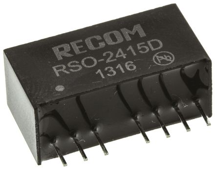 Recom - RSO-2415D - Recom RSO ϵ 1W ʽֱ-ֱת RSO-2415D, 18  36 V ֱ, 15V dc, 34mA, 1kVѹ, 83%Ч, SIPװ		