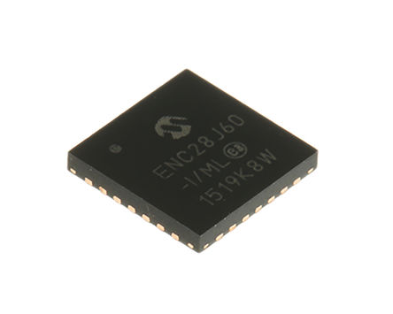 Microchip - ENC28J60-I/ML - Microchip ENC28J60-I/ML 10MBps ̫, MIIMIIM,  - SPI, 3.3 V, 28 QFNװ		