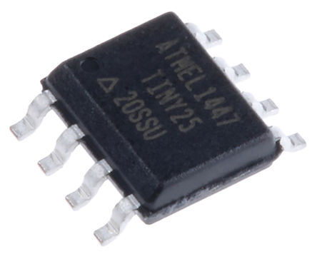 Microchip - ATTINY25-20SSU - Microchip ATtiny ϵ 8 bit AVR MCU ATTINY25-20SSU, 20MHz, 128 B2 kB ROM , 128 B RAM, SOIC-8		