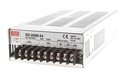 RS Pro - SD-200B-24 - RS Pro 200W ʽֱ-ֱת SD-200B-24, 19  36 V ֱ, 24V dc, 8.4A, 1.5kV acѹ, 85%Ч		