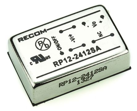 Recom - RP12-2412SA - Recom RP12 A ϵ 12W ʽֱ-ֱת RP12-2412SA, 18  36 V ֱ, 12V dc, 1A, 1.6kV dcѹ, 87%Ч, DIPװ		