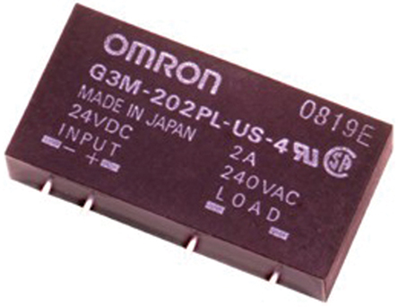 Omron - G3M-203P DC5 - Omron 3 A PCB安装 单刀单掷 固态继电器 G3M-203P DC5, 光敏输出, 零交叉切换, 264 V 交流		