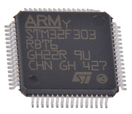 STMicroelectronics - STM32F303RBT6 - STMicroelectronics STM32F ϵ 32 bit ARM Cortex M4 MCU STM32F303RBT6, 72MHz, 256 kB ROM , 8 kB RAM, 1xUSB, LQFP-64		