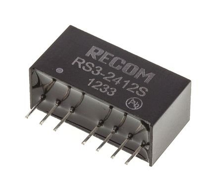 Recom - RS3-2412S - Recom RS3 ϵ 3W ʽֱ-ֱת RS3-2412S, 18  36 V ֱ, 12V dc, 250mA, 500V acѹ, SIPװ		