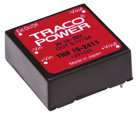 TRACOPOWER - THD 15-2411 - TRACOPOWER THD 15 ϵ 15W ʽֱ-ֱת THD 15-2411, 18  36 V ֱ, 5.1V dc, 3A, 1.5kV dcѹ, 1 x 1 inװ		