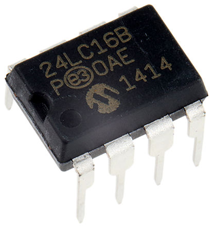 Microchip - 24LC16B/P - Microchip 24LC16B/P  EEPROM 洢, 16kbit,  - I2Cӿ, 900ns, 2.5  5.5 V, 8 PDIPװ		