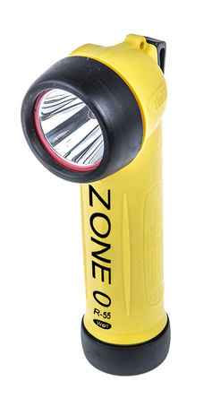 Wolf Safety - R-55H - Wolf Safety 黄色 可充电 LED 直角 R-55H 手电筒, 塑料外壳, 电池组电池, 80 lm		
