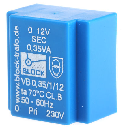 Block - VB 0,35/1/12 - Block ͨ PCB ѹ VB 0,35/1/12, 230V acѹ, 12V acμѹ, 0.35VA, 50  60 HzΧ		