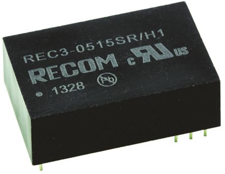 Recom - REC3-0515SR/H1 - Recom REC3 ϵ 3W ʽֱ-ֱת REC3-0515SR/H1, 4.5  5.75 V ֱ, 15V dc, 200mA, 1kV dcѹ, 75%Ч, DIPװ		