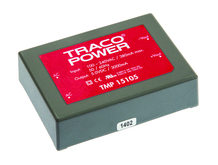 TRACOPOWER - TMP 15105 - TRACOPOWER 15W  ǶʽģʽԴ SMPS TMP 15105, 120  370 V dc, 85  264 V ac, 5V dc, 3A, 75%Ч, ܷװ		