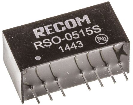 Recom - RSO-0515S - Recom RSO ϵ 1W ʽֱ-ֱת RSO-0515S, 4.5  9 V ֱ, 15V dc, 67mA, 1kVѹ, 75%Ч, SIPװ		