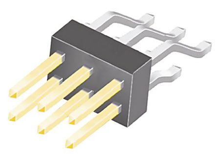Samtec - TSM-103-02-L-DH - Samtec TSM 系列 6路 2.54mm节距 (2排) 直角 引脚管座 TSM-103-02-L-DH, 焊接端接, 7A, 表面安装		
