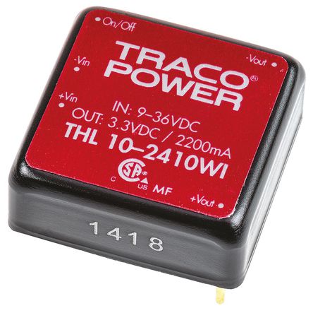 TRACOPOWER - THL 10-2410WI - TRACOPOWER THL 10WI ϵ 10W ʽֱ-ֱת THL 10-2410WI, 9  36 V ֱ, 3.3V dc, 2.2A, 1.5kV dcѹ, 86%Ч		