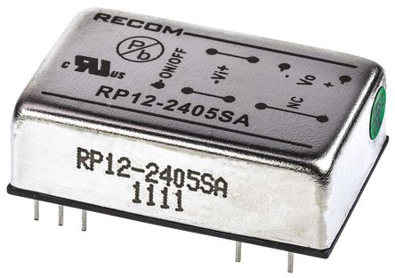 Recom - RP12-2405SA - Recom RP12 A ϵ 12W ʽֱ-ֱת RP12-2405SA, 18  36 V ֱ, 5V dc, 2.4A, 1.6kV dcѹ, DIPװ		