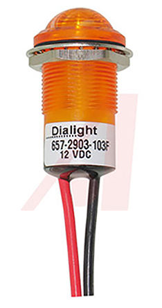 Dialight - 657-2904-103F - Dialight 657-2904-103F ͹ ɫ LED ָʾ, ߽Ӷ, 17.48mmװ׳ߴ, 24 V ֱ		