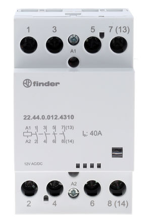 Finder - 22.44.0.012.4310 - Finder 22.44.0.012.4310 4  DIN Rail Ǳ̵, 40 A, 12 V ac, 12 V dc		