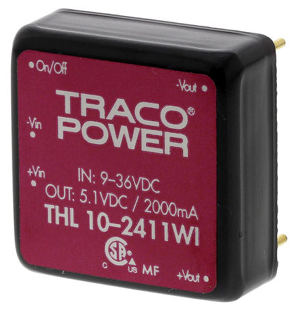 TRACOPOWER - THL 10-2411WI - TRACOPOWER THL 10WI ϵ 10W ʽֱ-ֱת THL 10-2411WI, 9  36 V ֱ, 5.1V dc, 2A, 1.5kV dcѹ, 84%Ч		