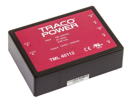 TRACOPOWER - TML 40112 - TRACOPOWER 40W  ǶʽģʽԴ SMPS TML 40112, 100  375 V dc, 90  264 V ac, 12V dc, 3.333A		